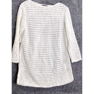 J. McLaughlin White Open Knit Sweater Tunic Women's M 3/4‎ Sleeve Coastal Chic